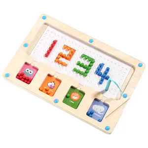 Wooden magnetic bead maze puzzle board toy for kids toddlers color number learning game.