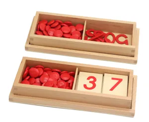 Montessori wooden numbers and counters math toy early childhood educational learning aid detail