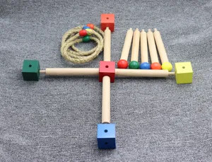 Wooden Montessori toy set details, colorful educational blocks, hand-eye game parts.