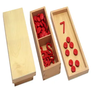 Montessori math wooden toy set with numbers and chips for early childhood education detail