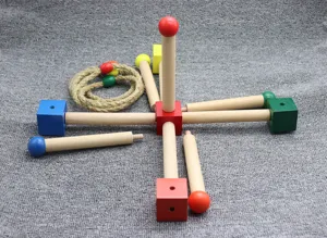 Montessori wooden sensory toy set detail showing colorful threaded rods and wooden blocks for kids.