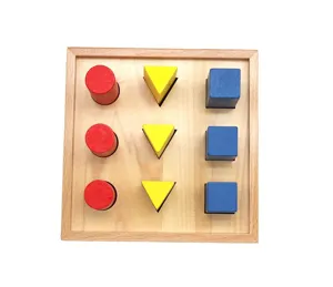 Wooden educational shape sorting toy for toddlers, colorful geometric blocks matching puzzle.