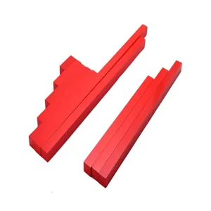 Montessori red rods detail shot, wooden early educational sensory training toy for children kids.