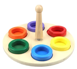 Wooden Montessori early education toy with colorful matching rings for baby learning.