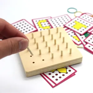 Wooden educational geoboard toy for kids early learning, shape and letter recognition set.