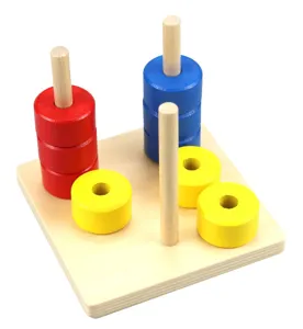 Wooden Montessori toy four-column sorting puzzle for toddlers early learning educational play.