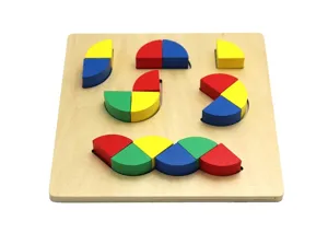 Wooden math fraction puzzle board Montessori educational learning toy for kids learning shapes.