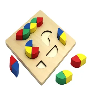 Wooden shape sorting puzzle toy for kids early education, multicolored geometric blocks board.