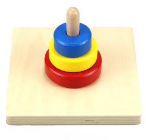 Montessori wooden stacking toy for toddlers, early learning color sorting ring puzzle set.