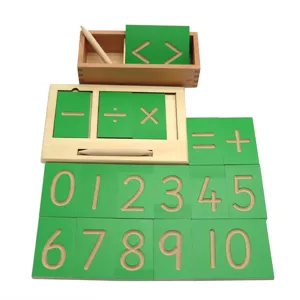 Montessori wooden math number tracing board set with storage box for kids early education.