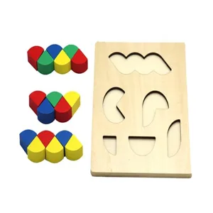 Wooden irregular shape matching puzzle toy for kids early education and cognitive learning.