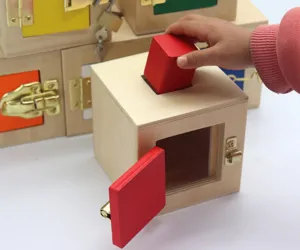 Montessori wooden shape sorting toy for toddlers early educational learning box with locks.