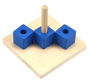 Montessori wooden educational toy set with base, peg, and blue blocks for early childhood.