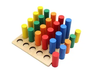 Montessori Wooden Cylinder Socket Blocks Sensory Early Education Toddler Color Sorting Toy