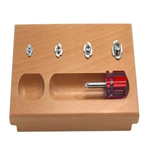 Montessori wooden screw driver board toy detail view, fine motor skill training toy for kids.