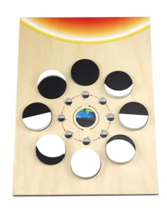 Wooden moon phase puzzle educational toy for kids science learning board cognitive toy detail.