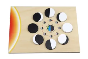Moon phase cognitive puzzle detail, educational wooden toy for kids learning astronomy science.