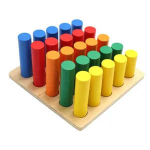 Montessori wooden cylinder socket block sensory early education toy for kids color height cognition