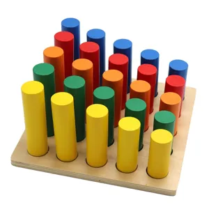 Montessori wooden cylinder socket blocks early education sensory color sorting toy set for kids.