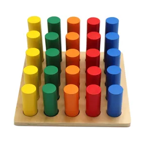 Montessori wooden cylinder blocks socket set sensory early learning educational toy for kids.