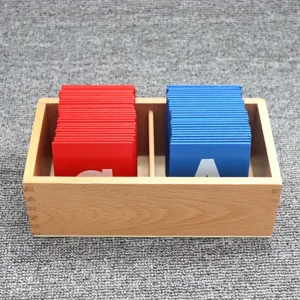 Montessori sandpaper letters wooden box set, red blue alphabet cards for early education toys.
