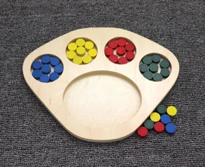Montessori wooden sorting toy for toddlers, early education color matching tray and chips.