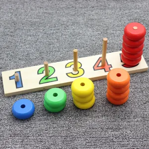 Montessori Gioco in Legno Matematica Conteggio Anelli Impilabili Tavola Educativa per Bambini