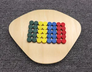 Montessori wooden sorting tray toy with colorful counting discs for early childhood education kids.