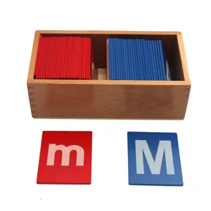 Montessori early education red blue wooden sand letters toy for kids learning tools