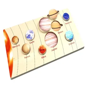 Wooden solar system puzzle board toy for kids early education cognitive learning