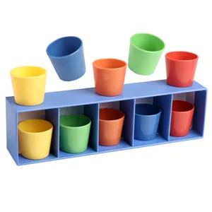 Color sorting matching cups educational toy set with storage box for kids early learning games.