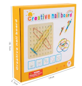 Montessori wooden geometric geoboard toy box for kids early educational math learning skills.