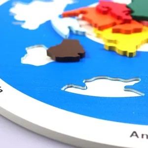 Wooden world map continent puzzle board for kids, early education cognitive learning toy.