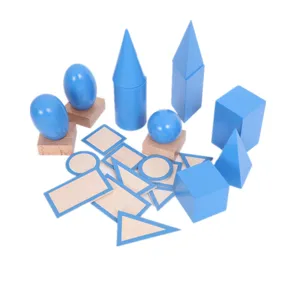 Montessori wooden geometric solids and shape cards set for kids early education toys.