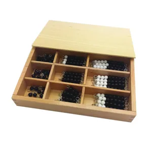 Montessori math educational wooden toy set with black and white bead chains for kids learning.