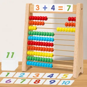Wooden kids counting abacus educational math learning toy with colorful beads and number cards