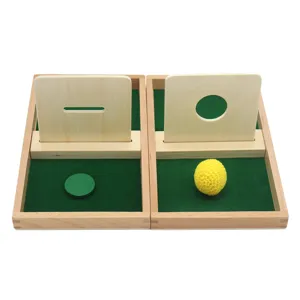 Wooden Montessori early education teaching toy set with trays discs and ball for kids learning.