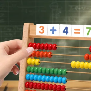 Wooden children math abacus counting frame educational toy with colorful beads for kids learning