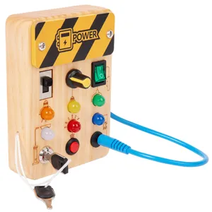 Wooden busy board for kids sensory toy with switches lights educational learning skills