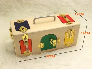 Montessori wooden busy board lock box toddler early education sensory toy 32x12x14cm
