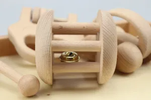 Wooden baby rattle toy infant early education rolling bell natural wood sensory grasping toy