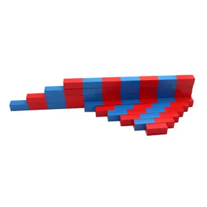 Montessori wooden math rods set, red and blue educational sensory toys for kids learning.
