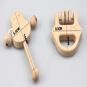 Solid wood baby rattle toy set, natural beech teether for infant soothing and early education.