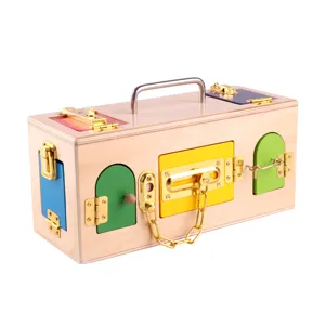 Montessori Early Education Wooden Busy Board Lock Box Toy Hand Eye Coordination Training Sensory Toy for Toddlers Kids Gift