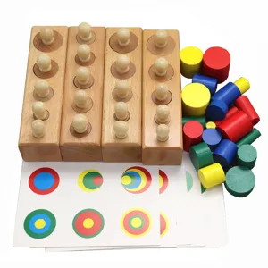 Wooden Montessori Educational Cylinder Socket Blocks Toy Set Early Childhood Learning Color Matching Kids Gift