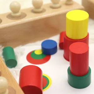 Montessori wooden socket cylinder blocks and colorful stacking educational toy for kids