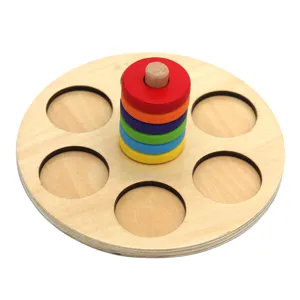 Montessori Holz Stapelspiel Lernspielzeug farbige Ringe Steckspiel fur Kleinkinder