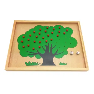 Montessori wooden apple counting math toy for kids early educational learning puzzle game.
