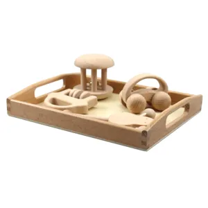 Wooden baby toys set early education infant rattle and wooden car sensory training gift box