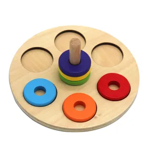 Holz Montessori Steckspiel Farberkennung Stapelspielzeug Lernspielzeug für Kleinkinder.